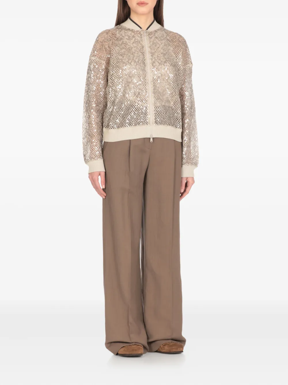 Brunello Cucinelli Sequin Embellished Short Cardigan In Silver