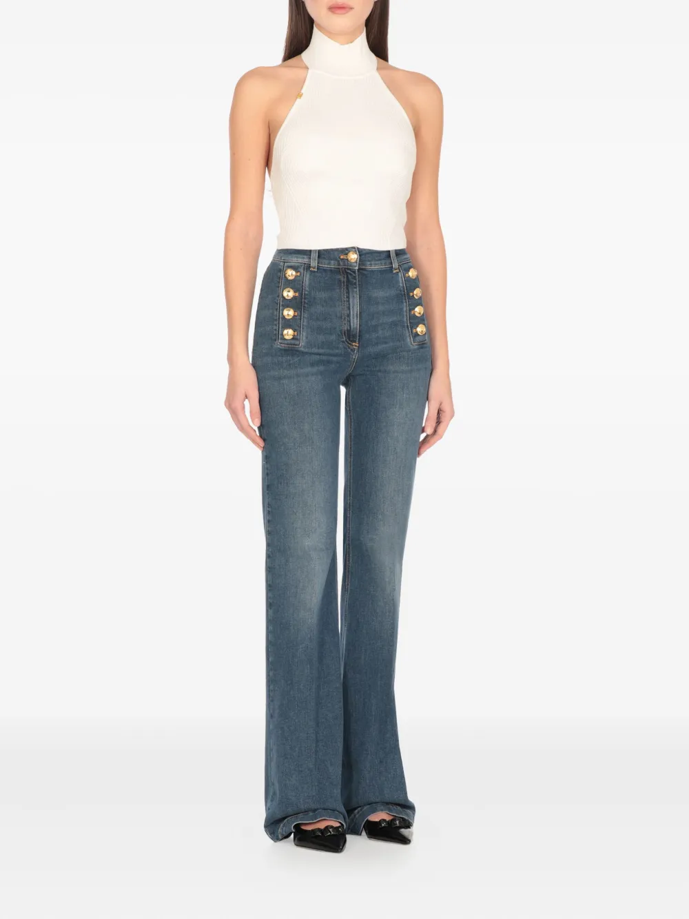 Elisabetta Franchi Geribbelde haltertop Wit