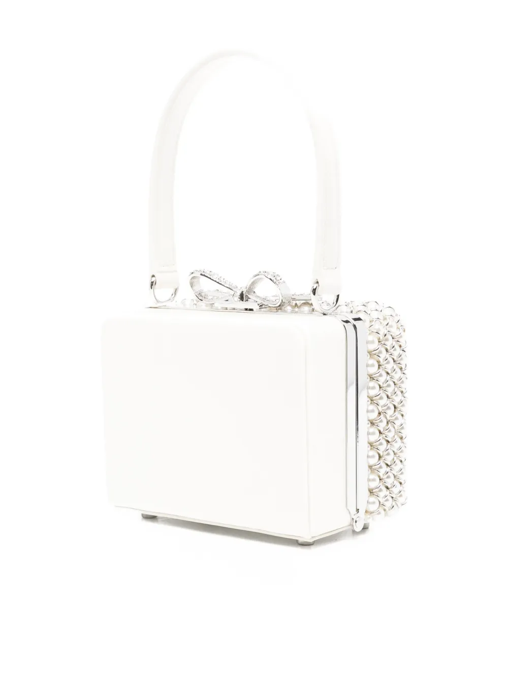 Self-Portrait mini pearl-embellishment tote bag Beige