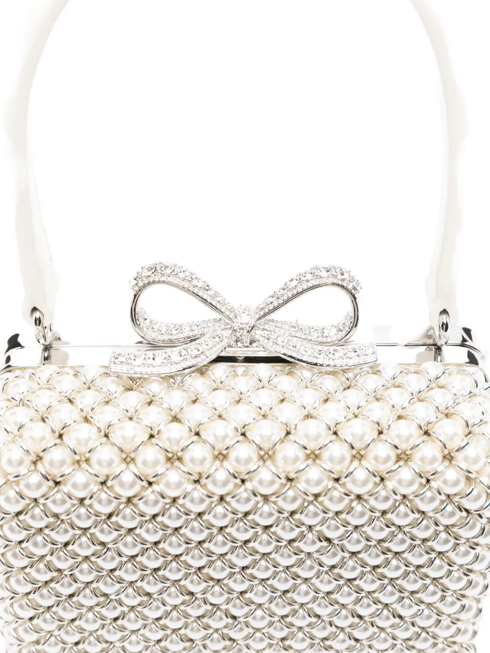 Self-Portrait mini pearl-embellishment tote bag Beige