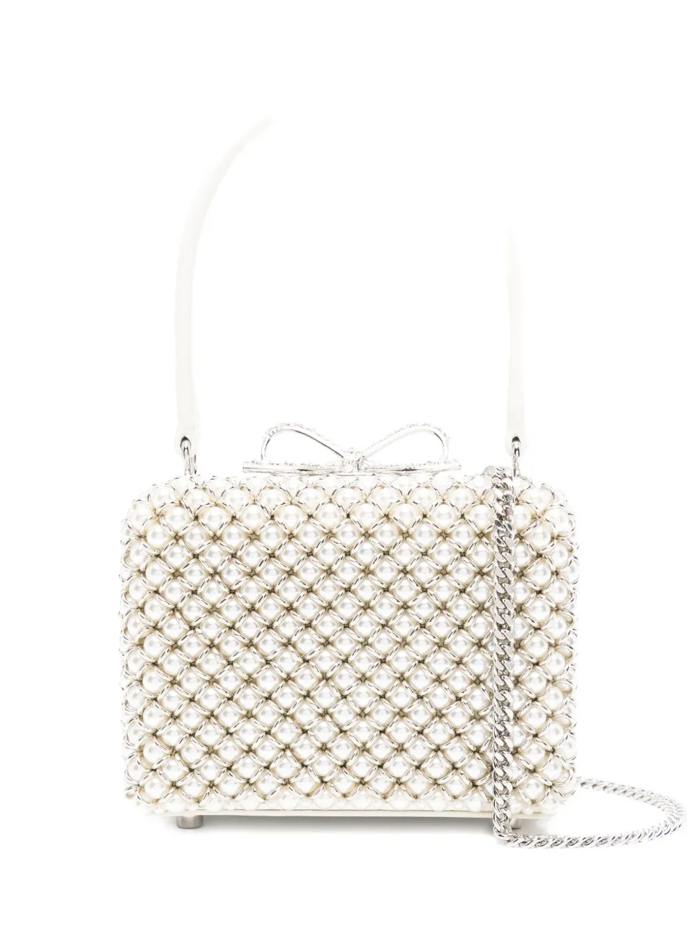 Self-Portrait mini pearl-embellishment tote bag Beige