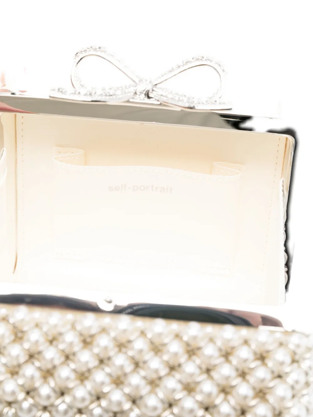 Self-Portrait mini pearl-embellishment tote bag Beige
