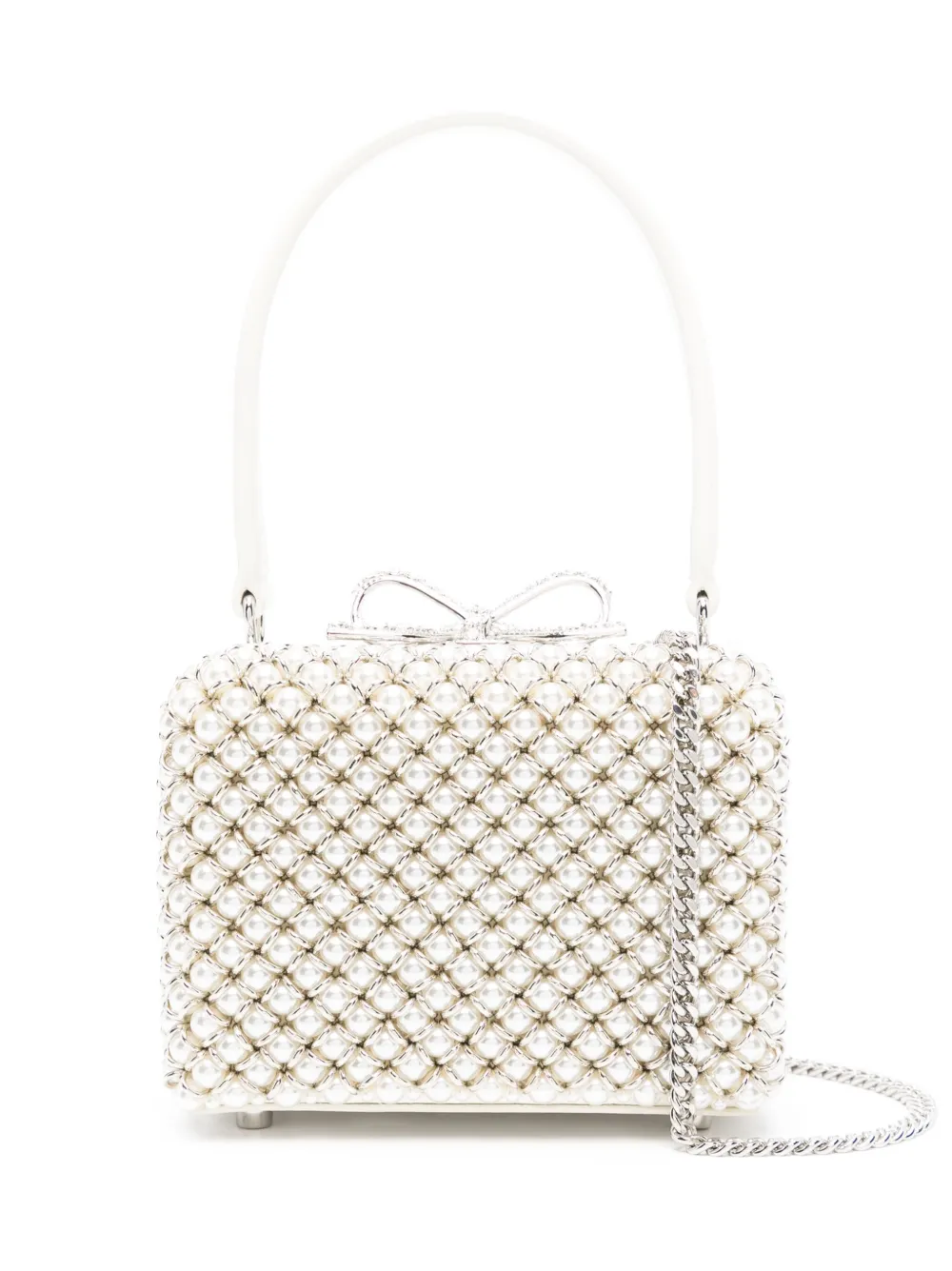 Self-Portrait mini pearl-embellishment tote bag Beige