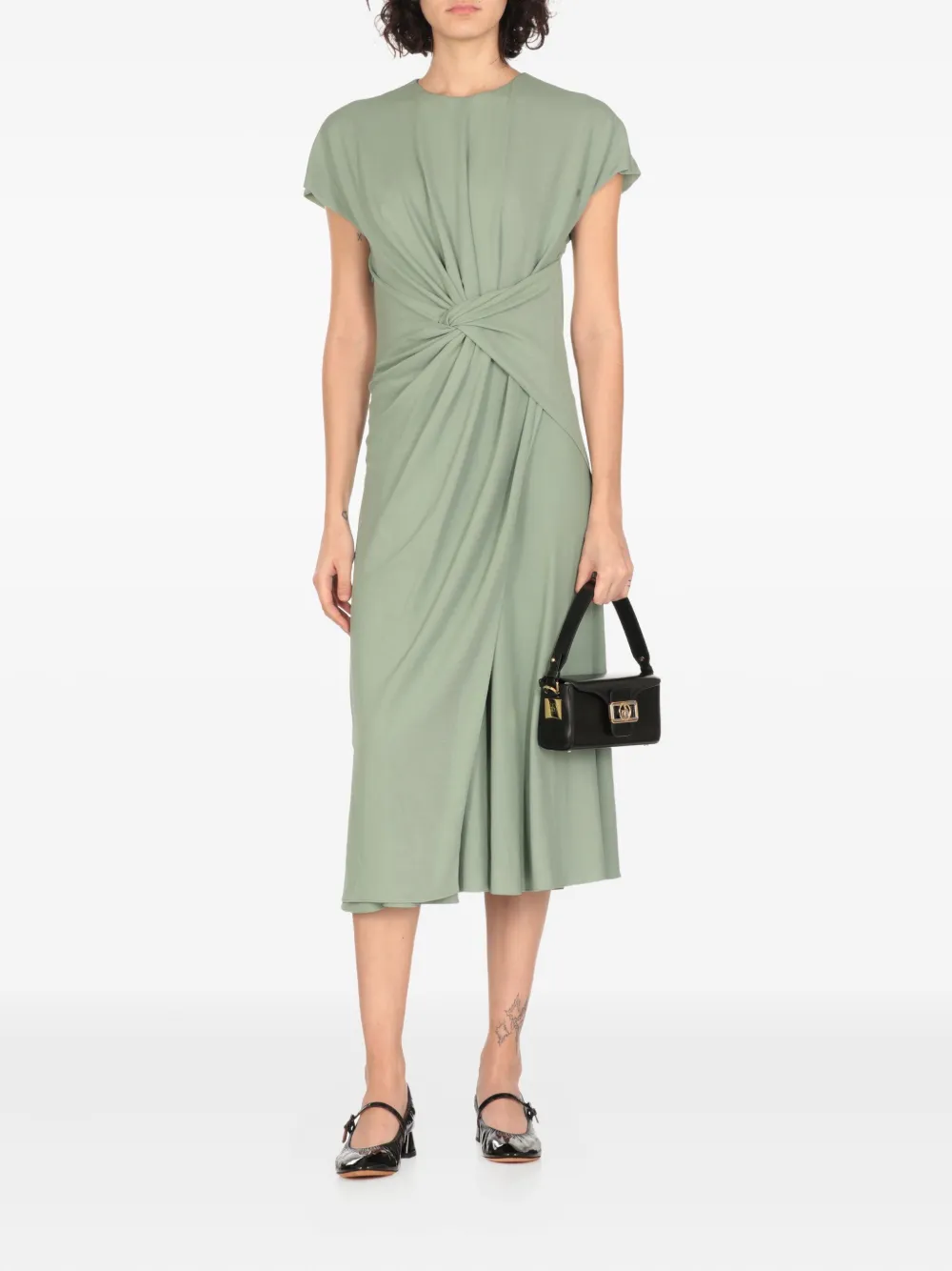 Lanvin twist-front short-sleeve dress - Groen