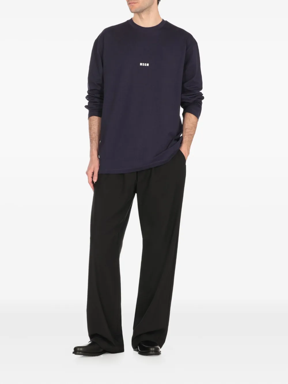 MSGM logo-embroidered long-sleeve t-shirt - Blauw