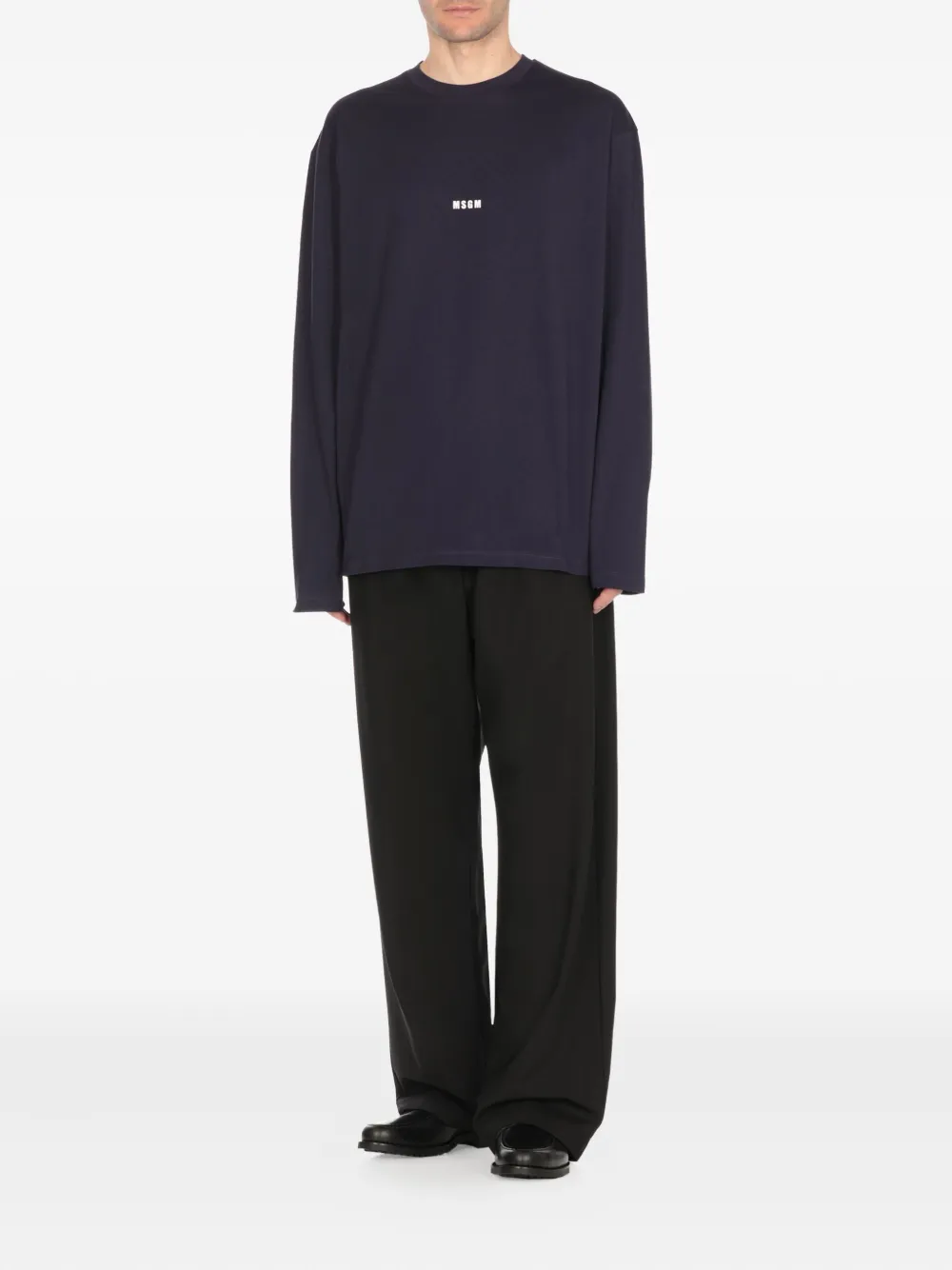 MSGM logo-embroidered long-sleeve t-shirt Blauw