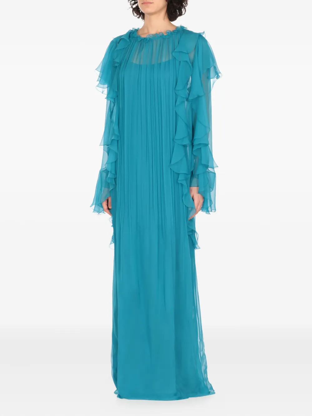 Alberta Ferretti Geplooide maxi-avondjurk met ruches Blauw