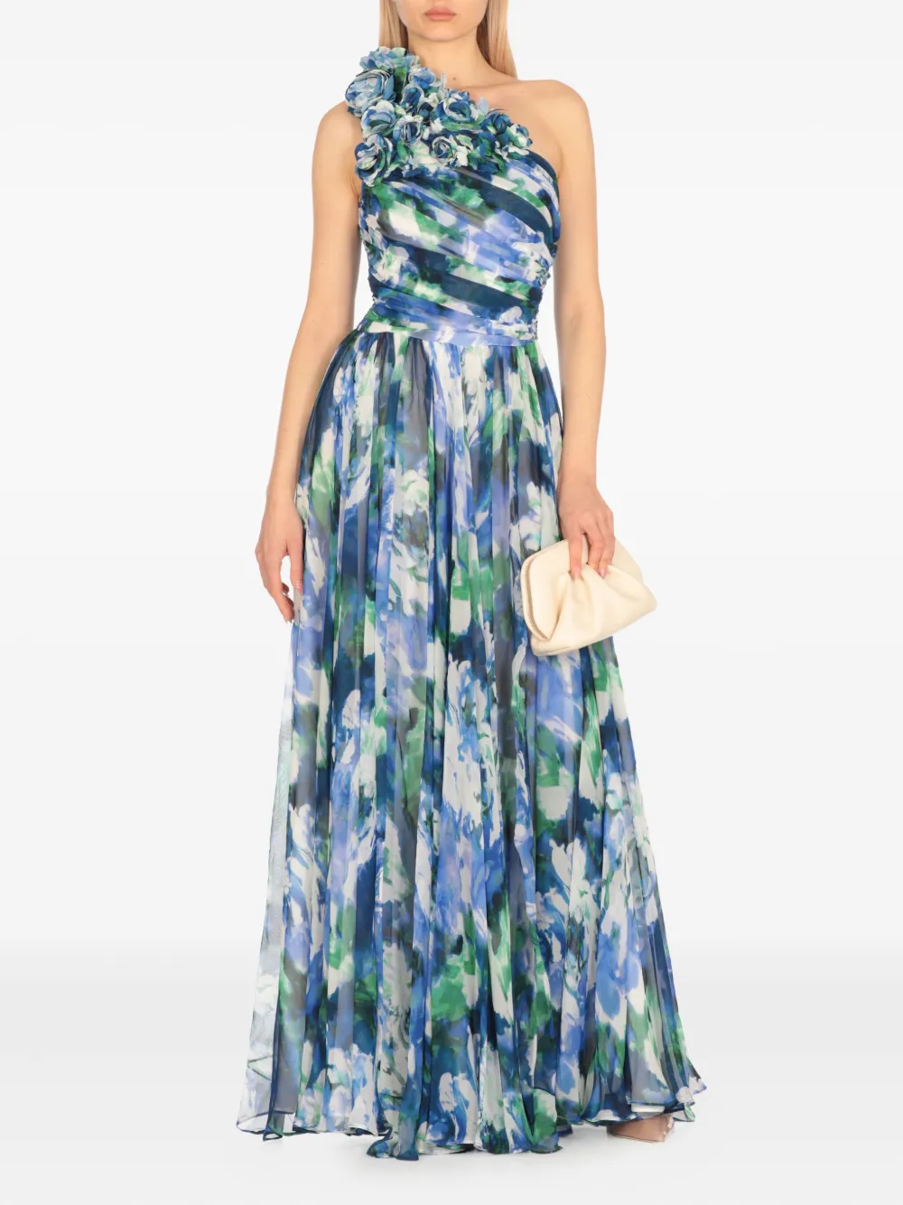 Costarellos floral-print one-shoulder dress - Blauw