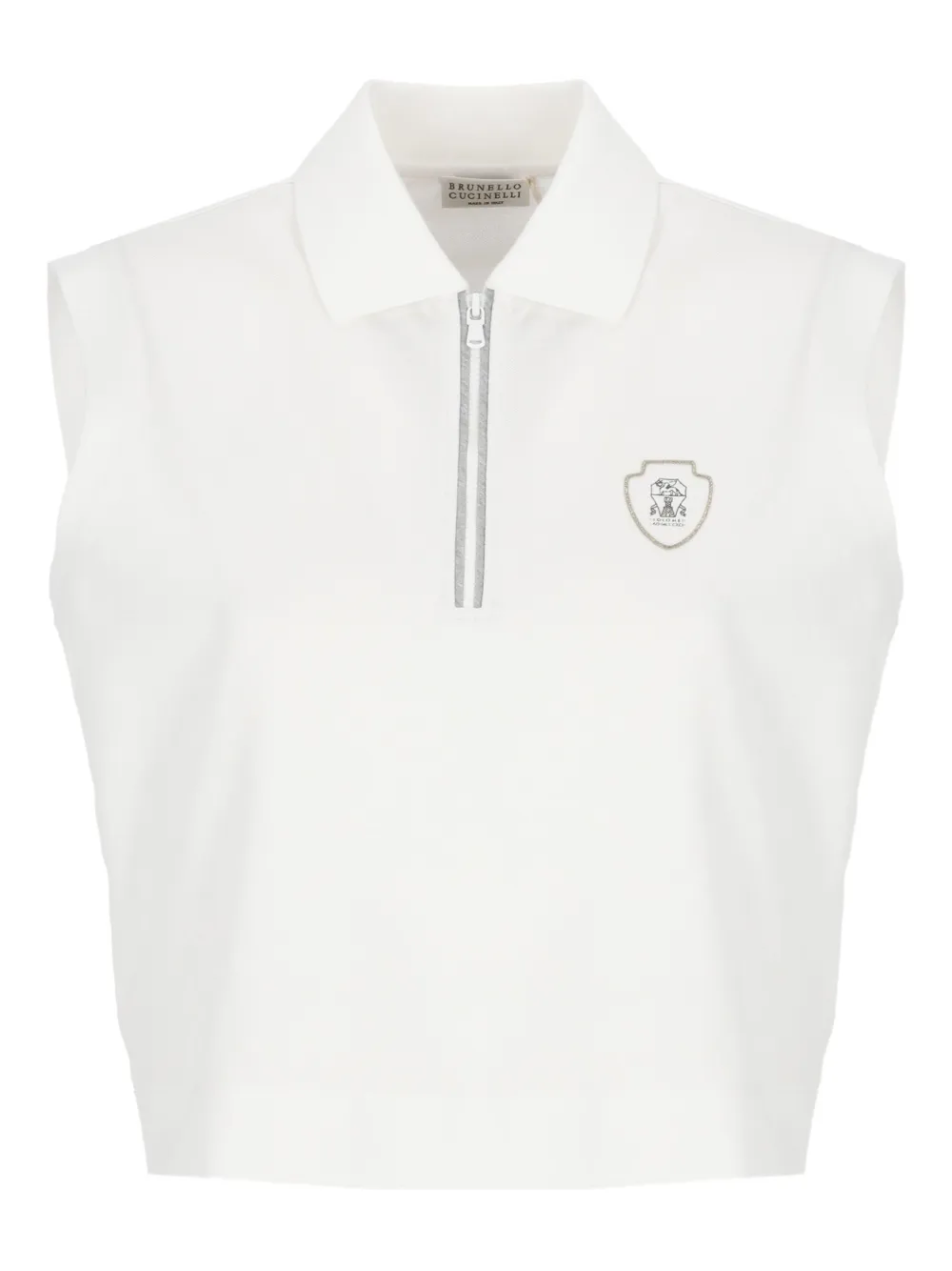 Brunello Cucinelli Top met logoplakkaat en rits Wit