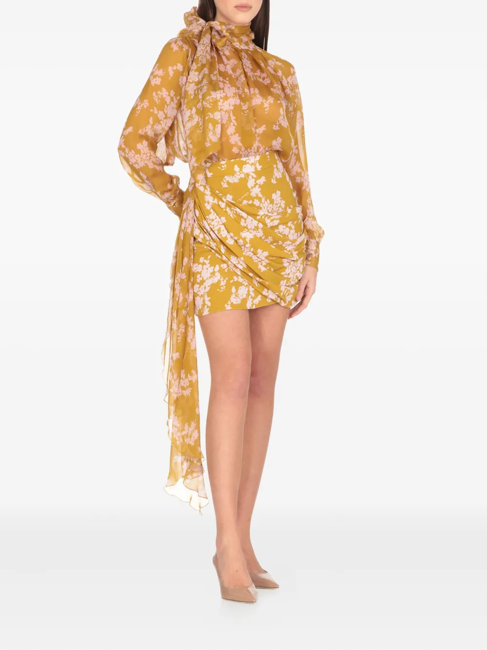 Elisabetta Franchi floral draped skirt - Geel