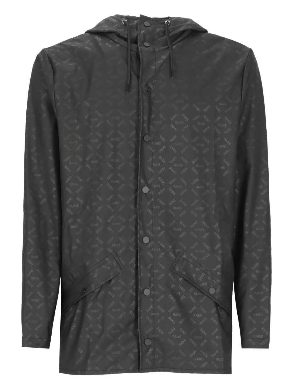 Rains logo-pattern hooded jacket Zwart