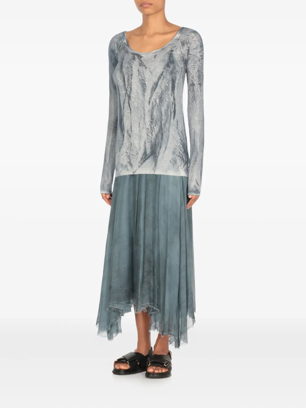 Avant Toi Top met tie-dye print en diepe ronde hals Grijs