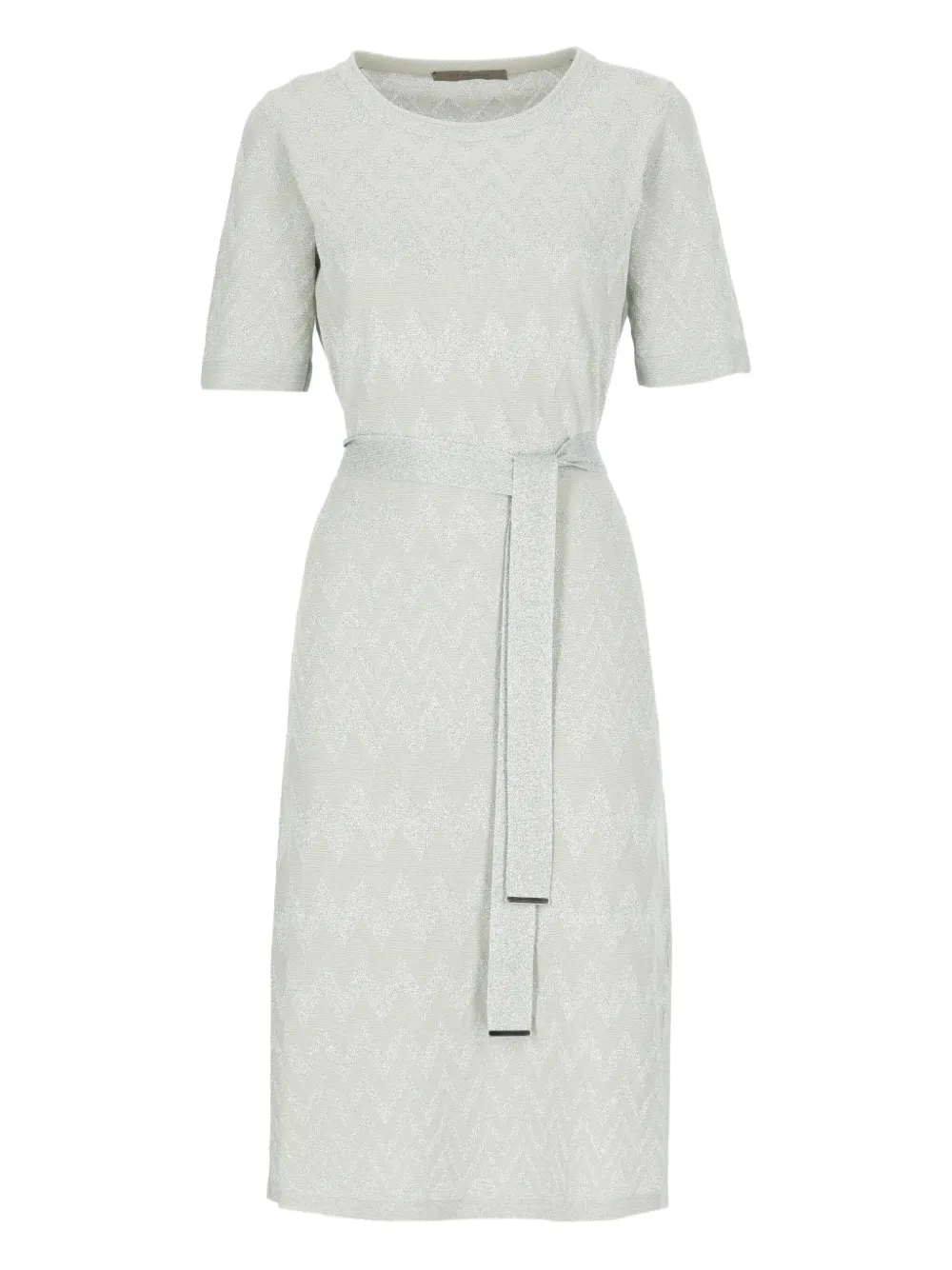 chevron-pattern belted midi dress