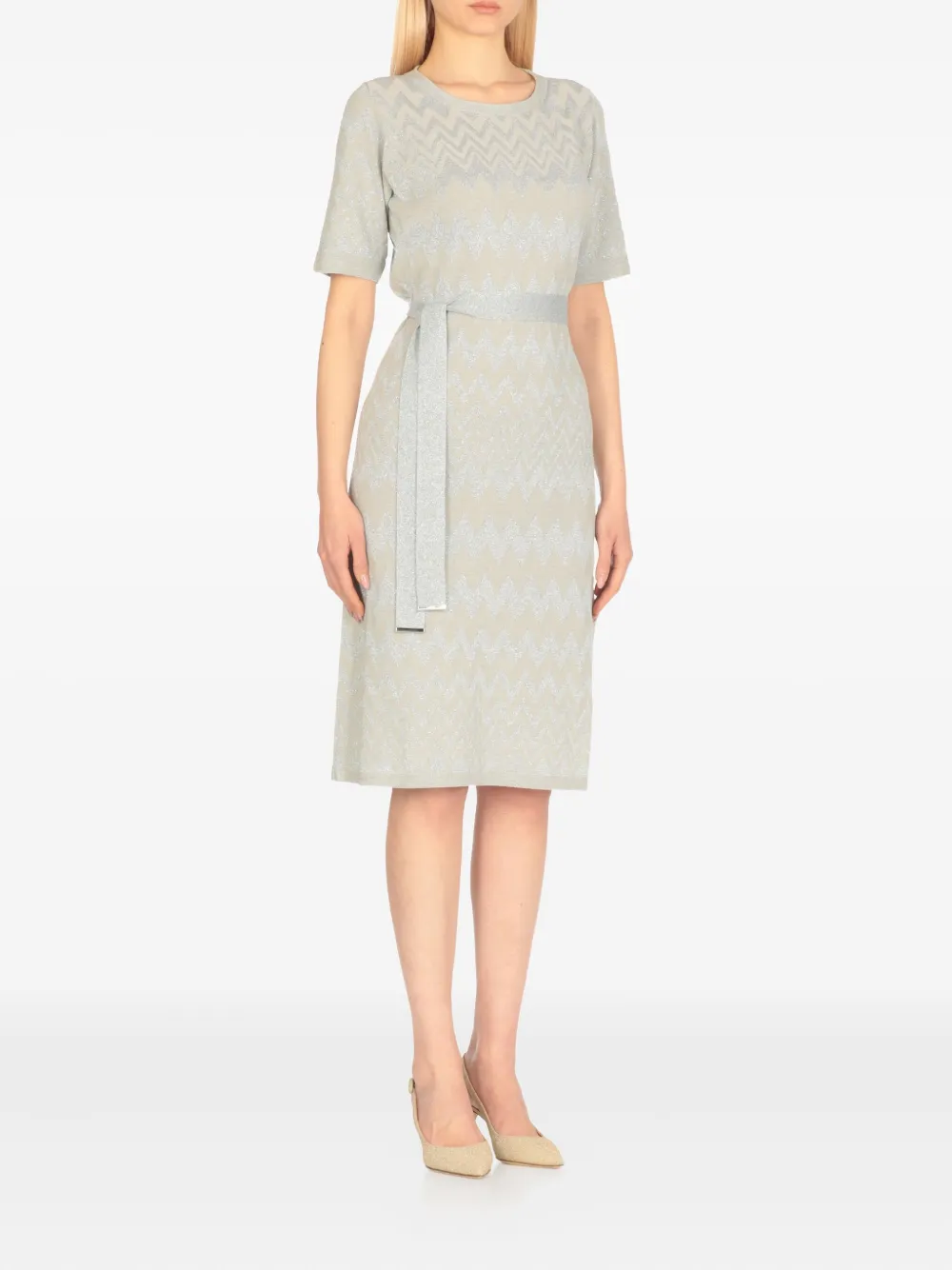 D.Exterior chevron-pattern belted midi dress - Groen
