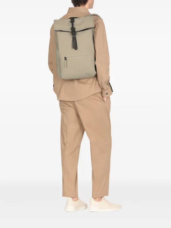 rains taupe backpack Mini key storage loop and a padded slip pocket for a 16 laptop Rains Rolltop Rucksack Backpack |