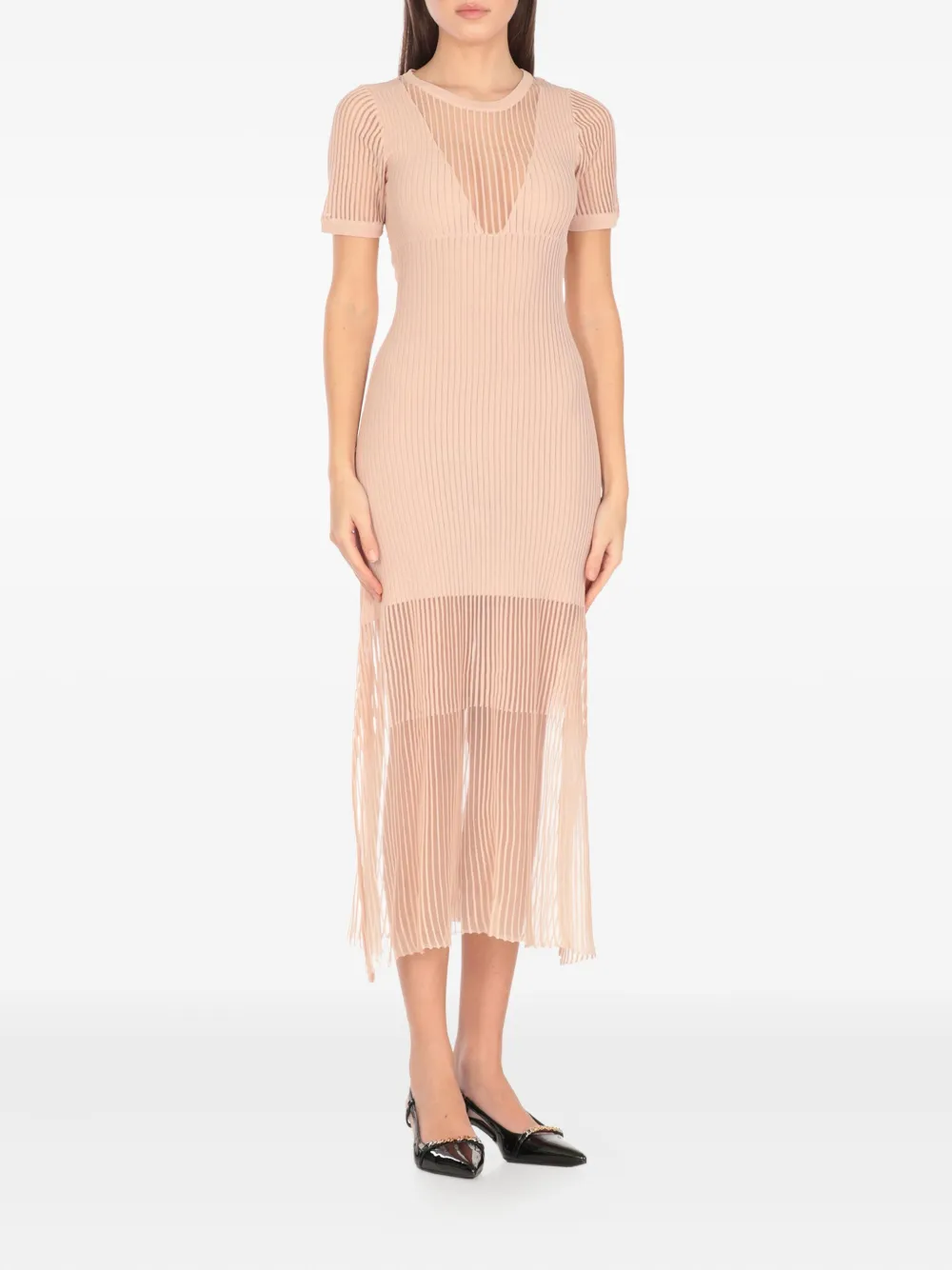 PINKO rib-knit pleated midi dress - Roze