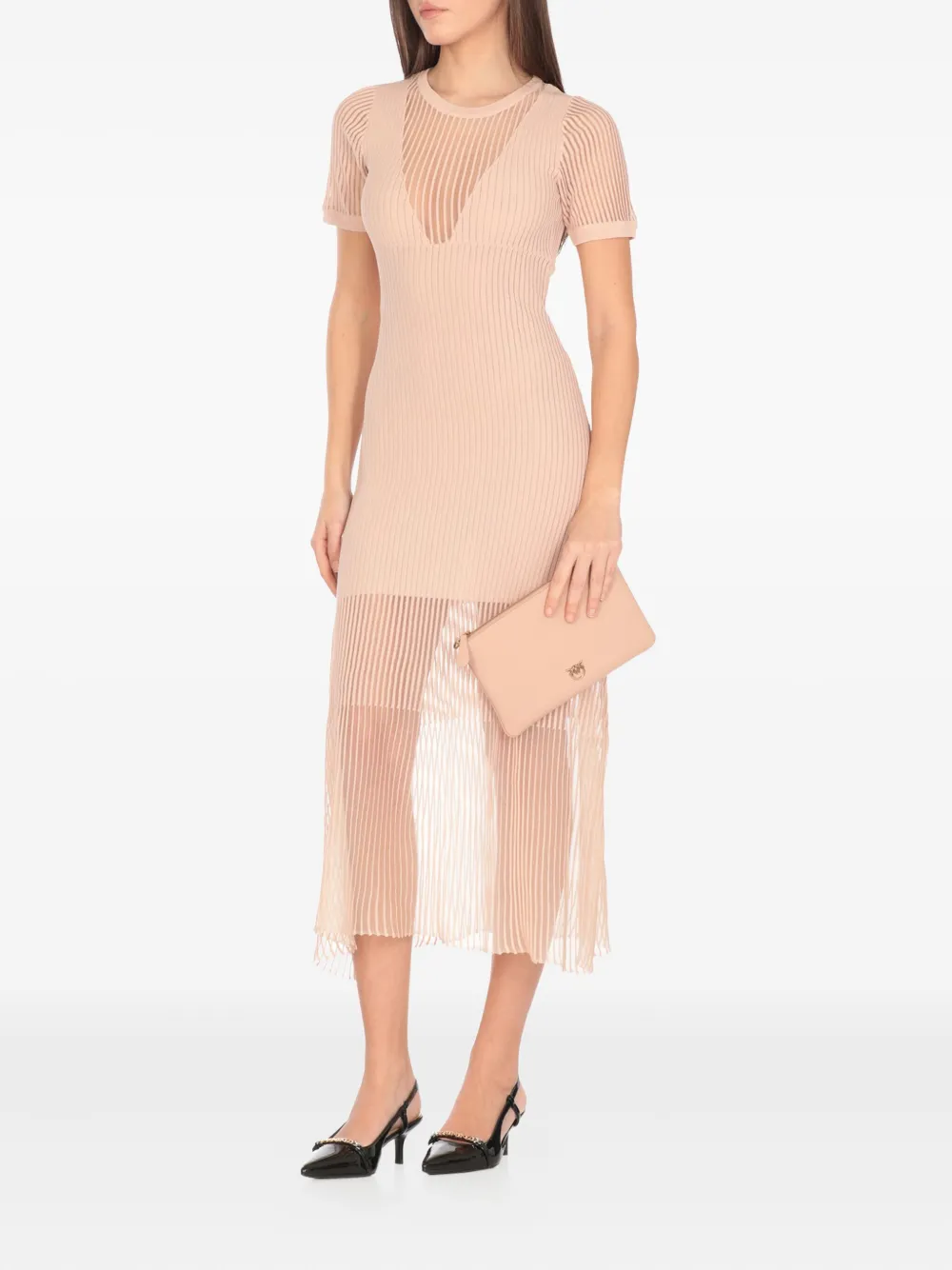 PINKO Ribgebreide geplooide midi-jurk Roze