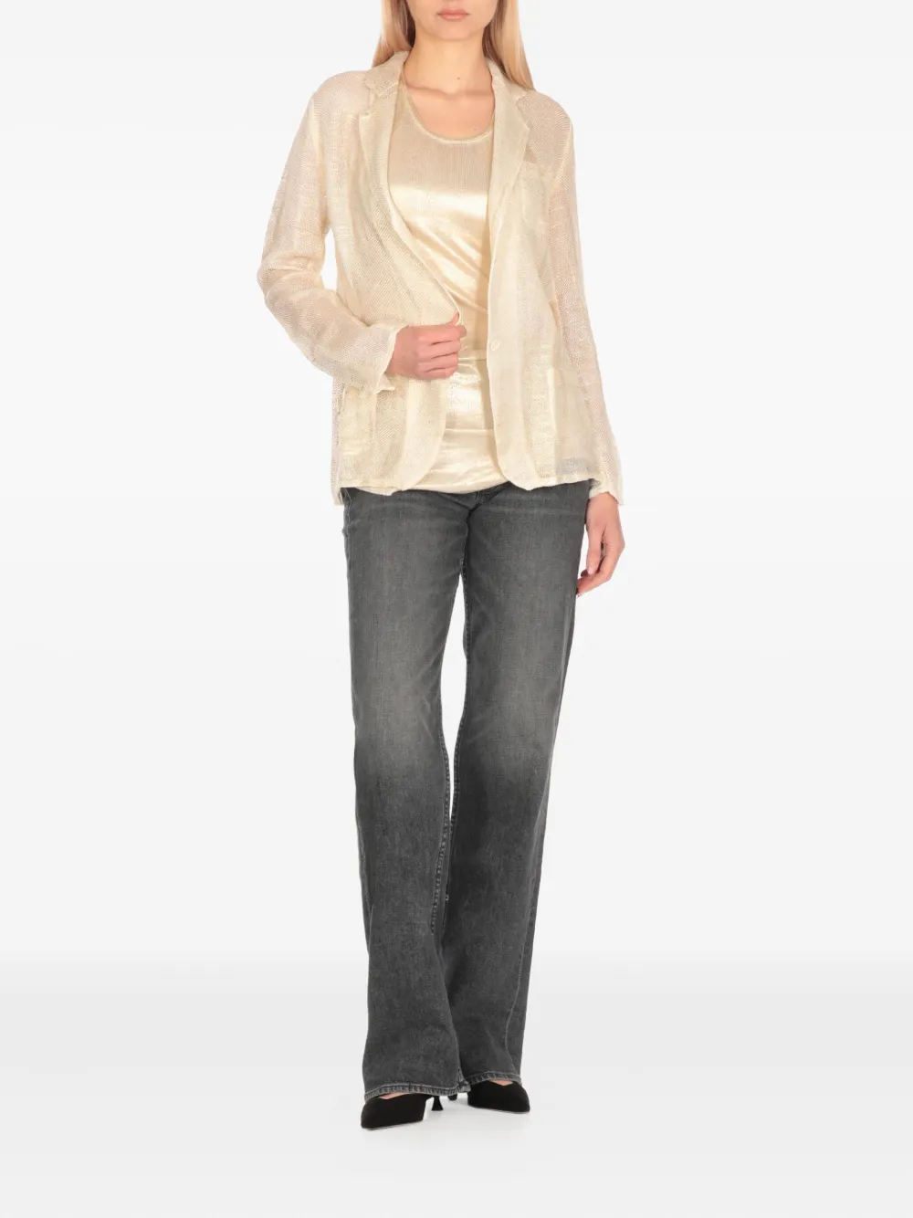 Avant Toi Blazer met opgestikte zakken en puntige revers Beige
