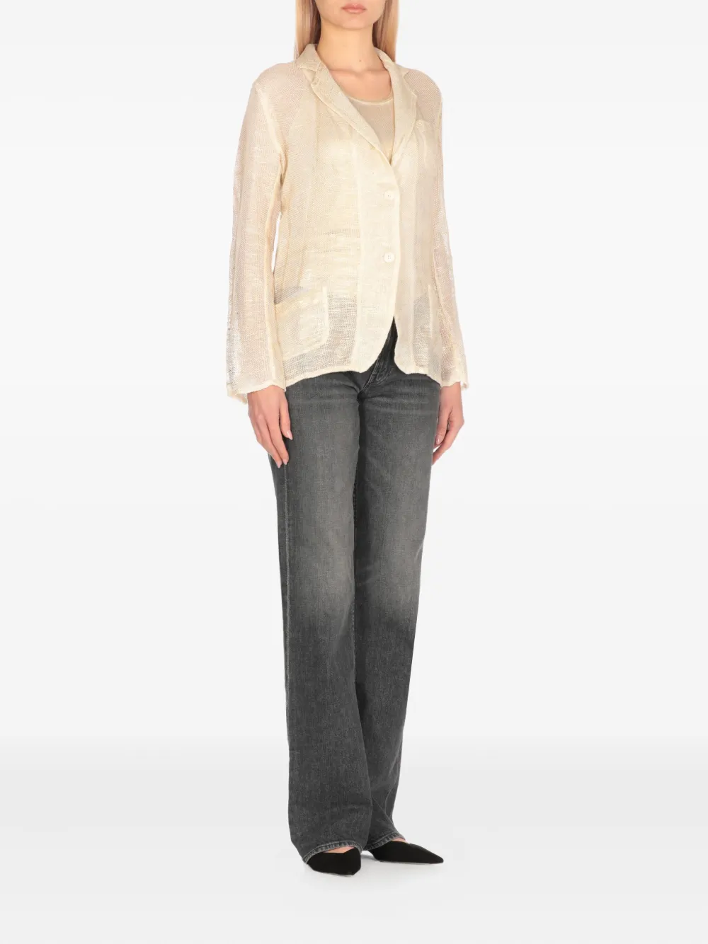 Avant Toi Blazer met opgestikte zakken en puntige revers Beige
