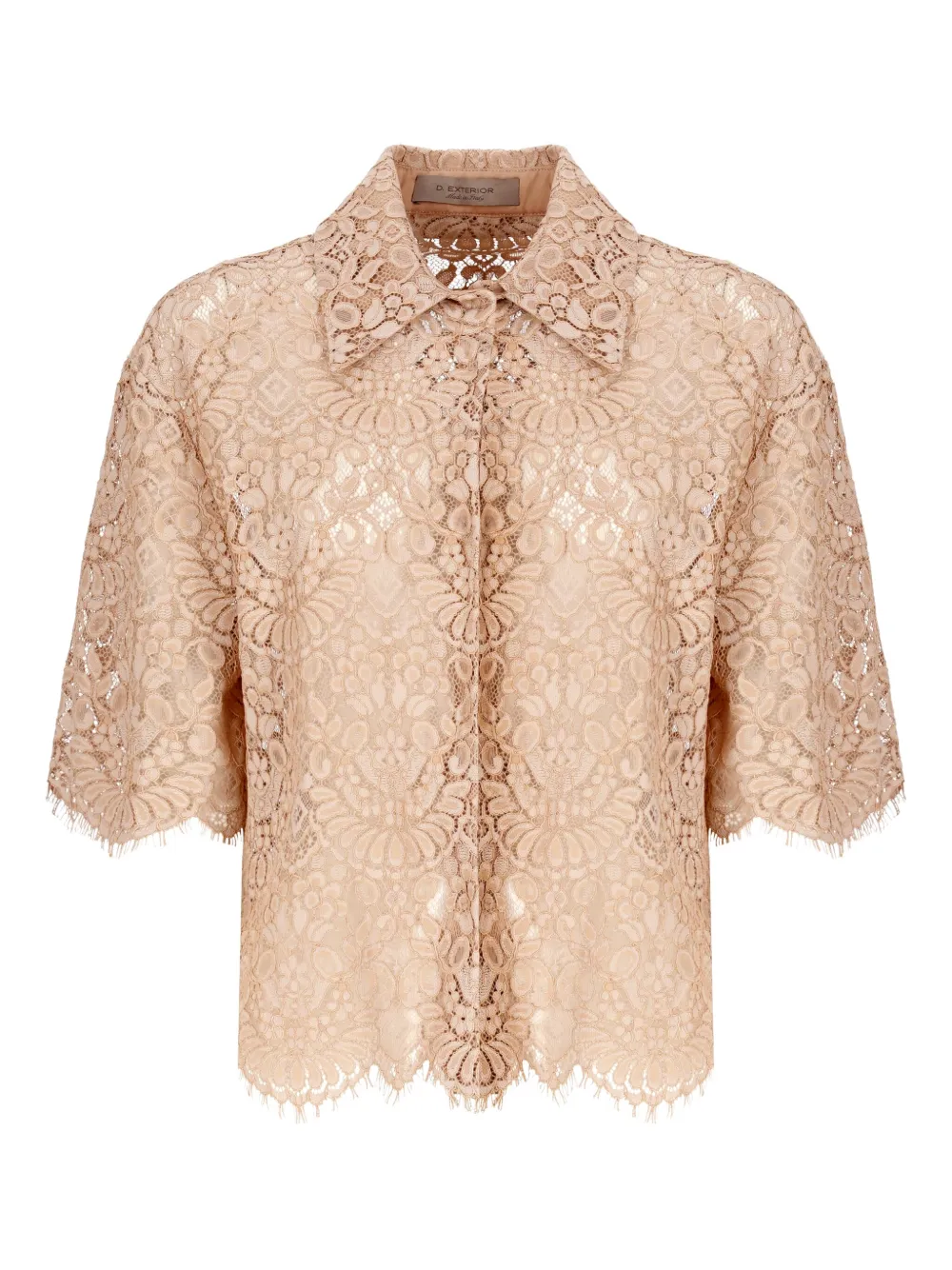 lace-pattern short-sleeved shirt
