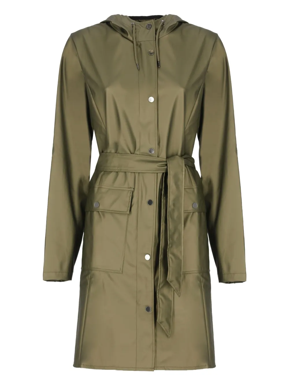 belted hooded raincoat
