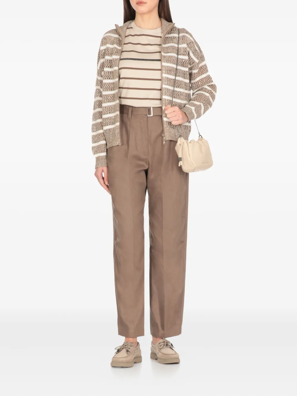 Brunello Cucinelli belted side-pockets straight trousers - Bruin