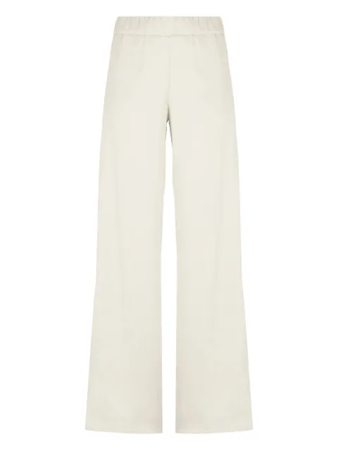 D.Exterior elastic-waistband satin trousers