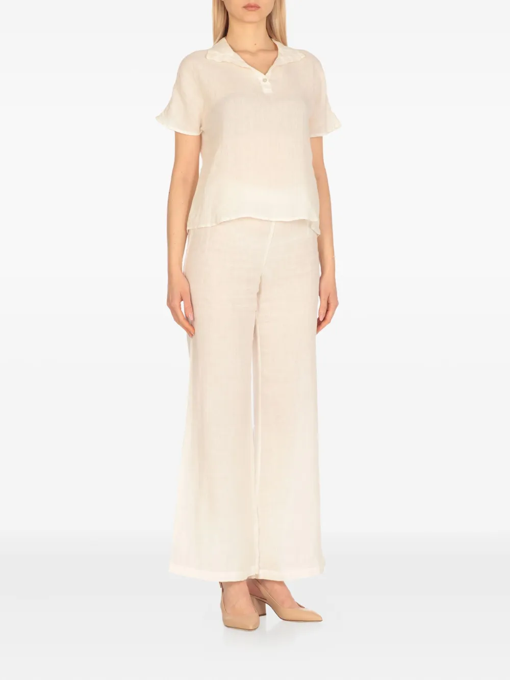 120% Lino linen polo top - Wit