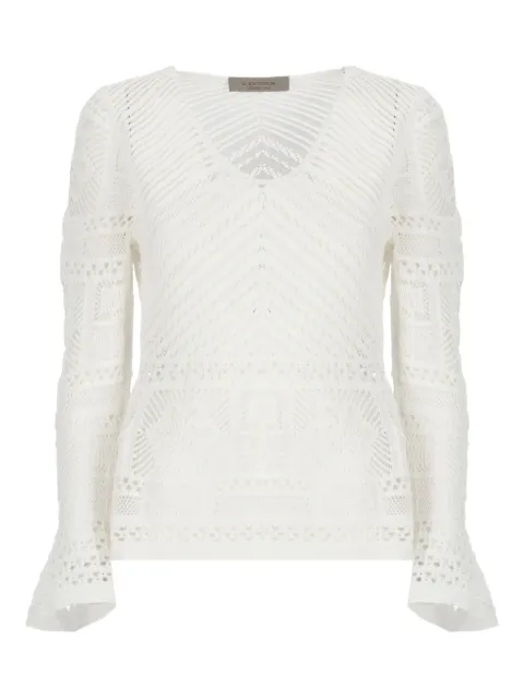 D.Exterior V-neck lace blouse