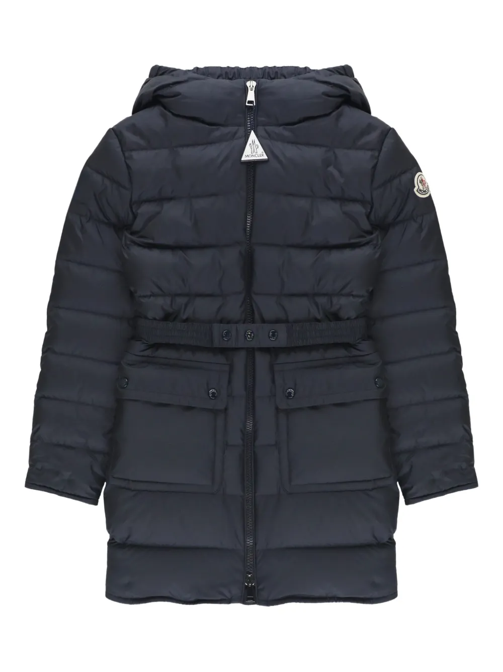 Moncler Enfant hooded belted down jacket Zwart
