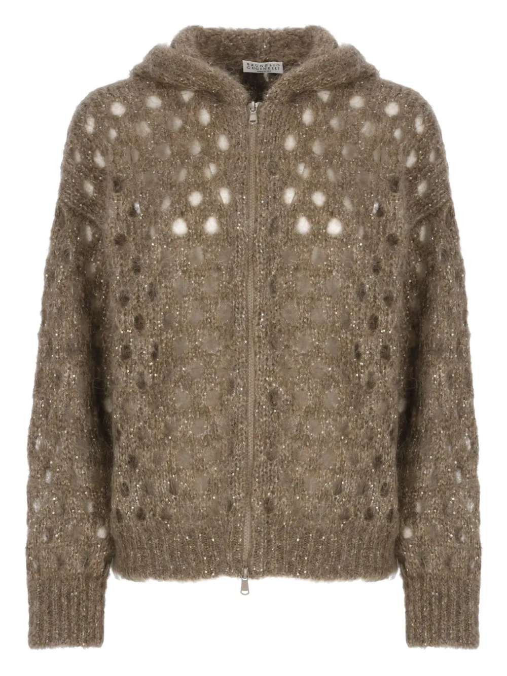 Brunello Cucinelli hooded sequin-embellished cardigan Bruin