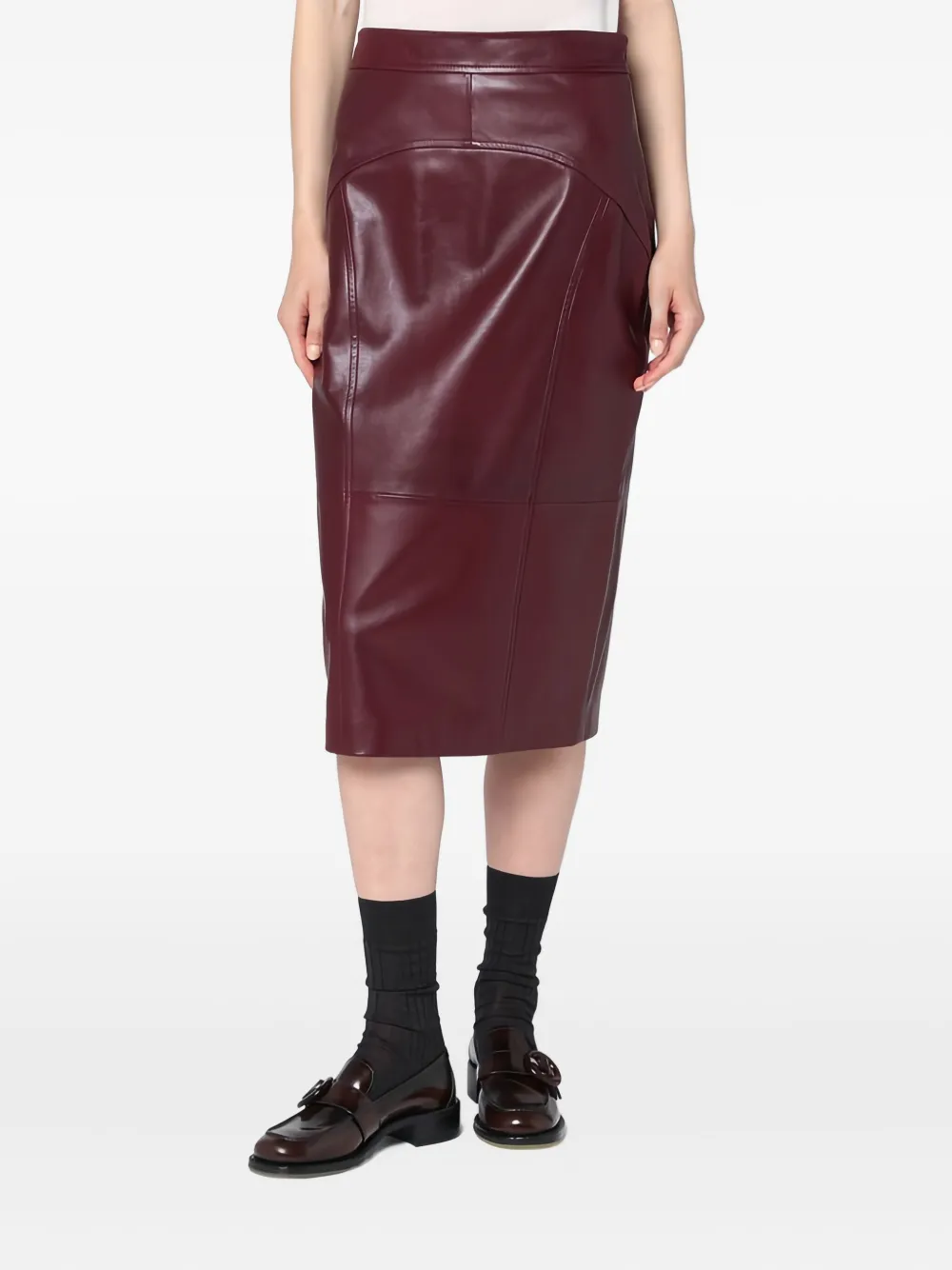  Max Mara Jupe Crayon En Cuir - Rouge 