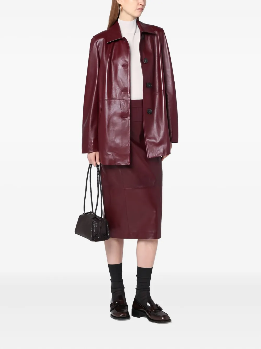  Max Mara Jupe Crayon En Cuir - Rouge 