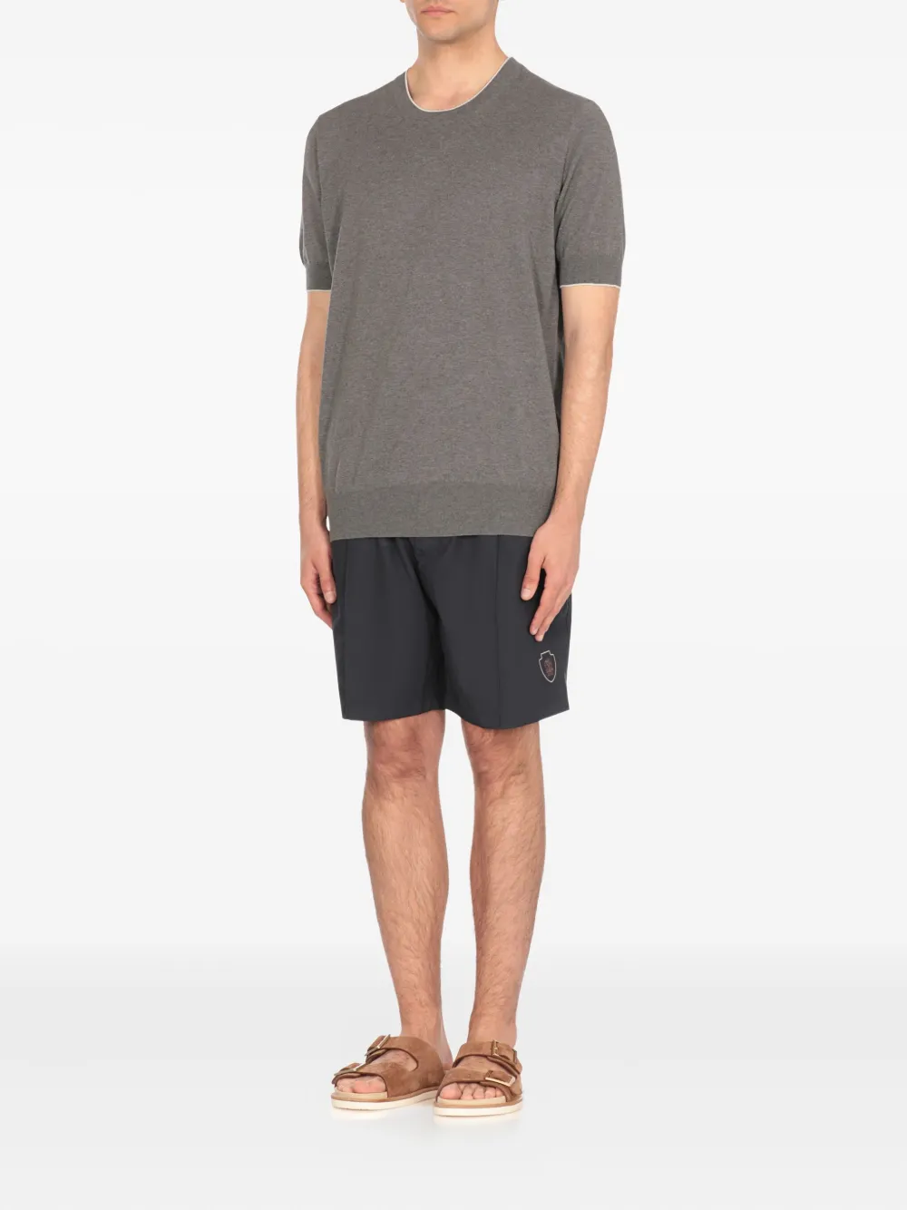 Brunello Cucinelli ribbed-trim short-sleeve sweater Grijs