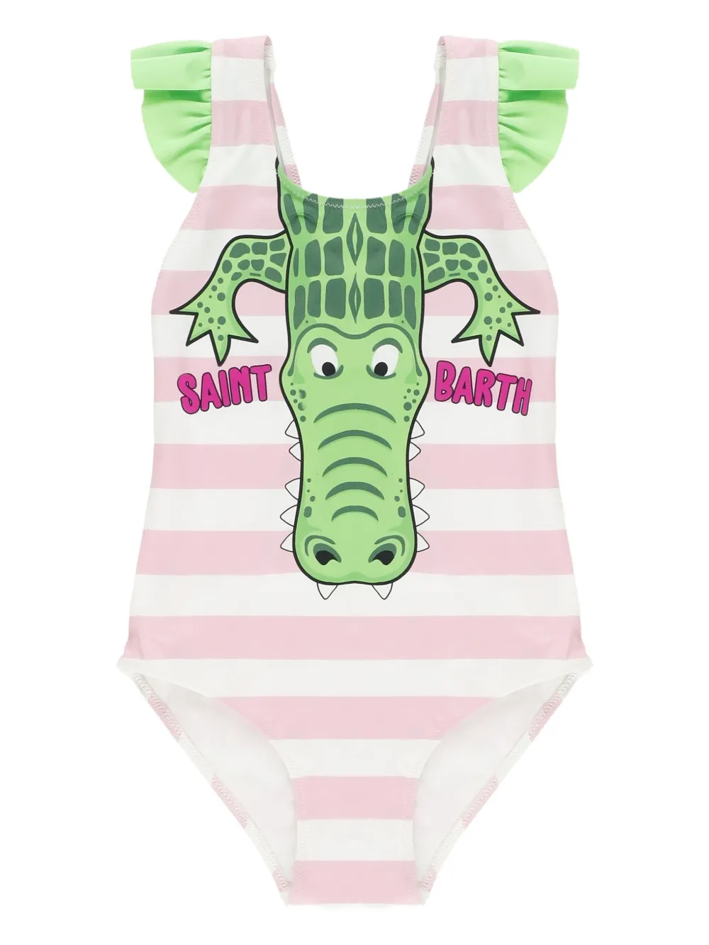 Mc2 Saint Barth Carol Alligator-print Ruffled Swimsuit In Green