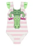 MC2 Saint Barth Kids Carol alligator-print ruffled swimsuit - White