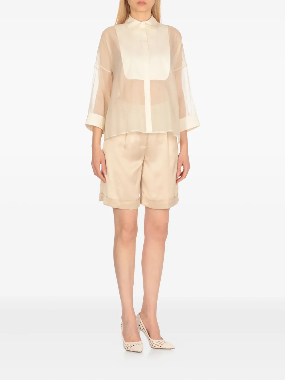 Peserico Doorzichtige blouse met knopen Beige