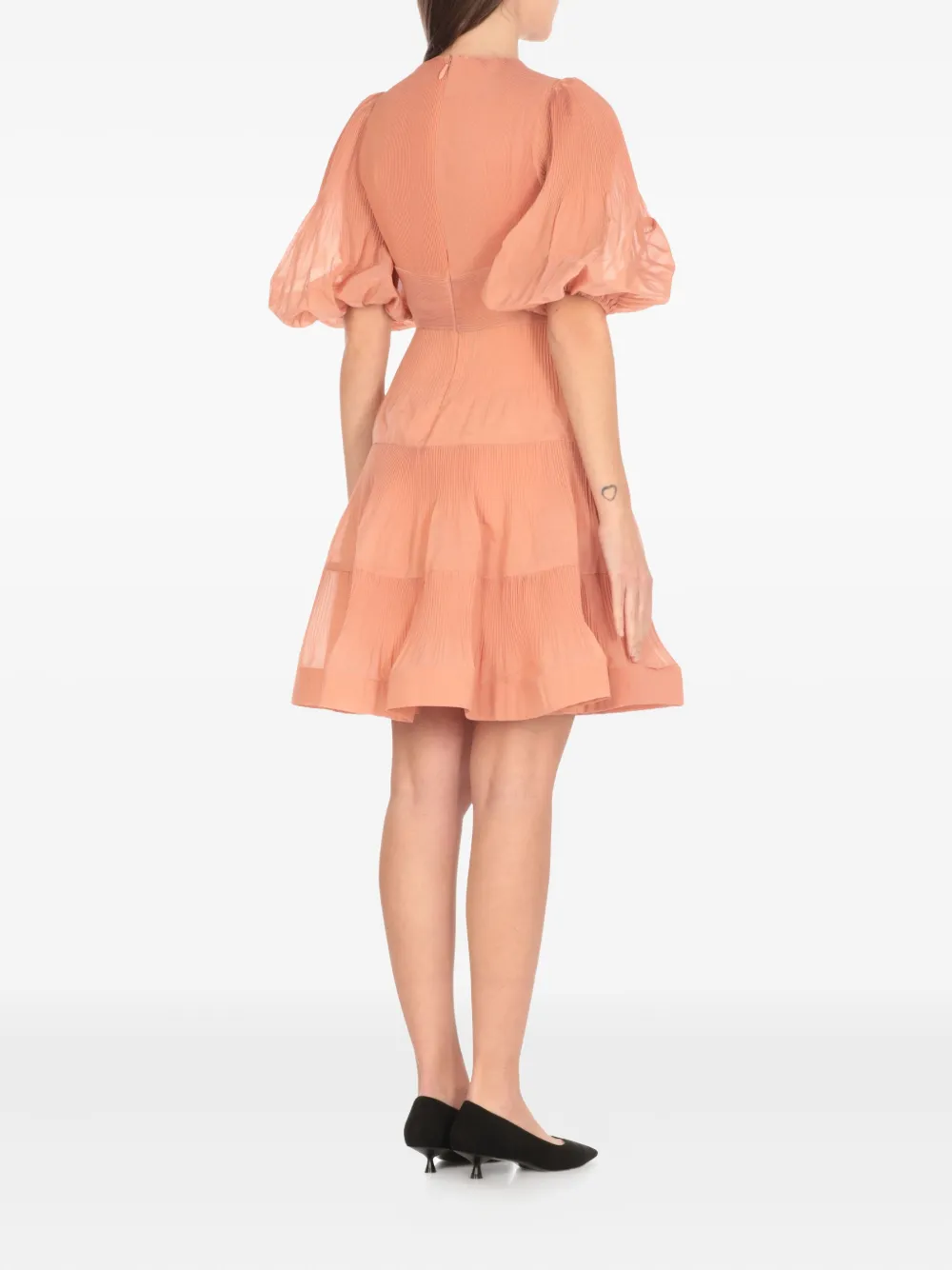 ZIMMERMANN Geplooide mini-jurk met ballonmouwen Oranje