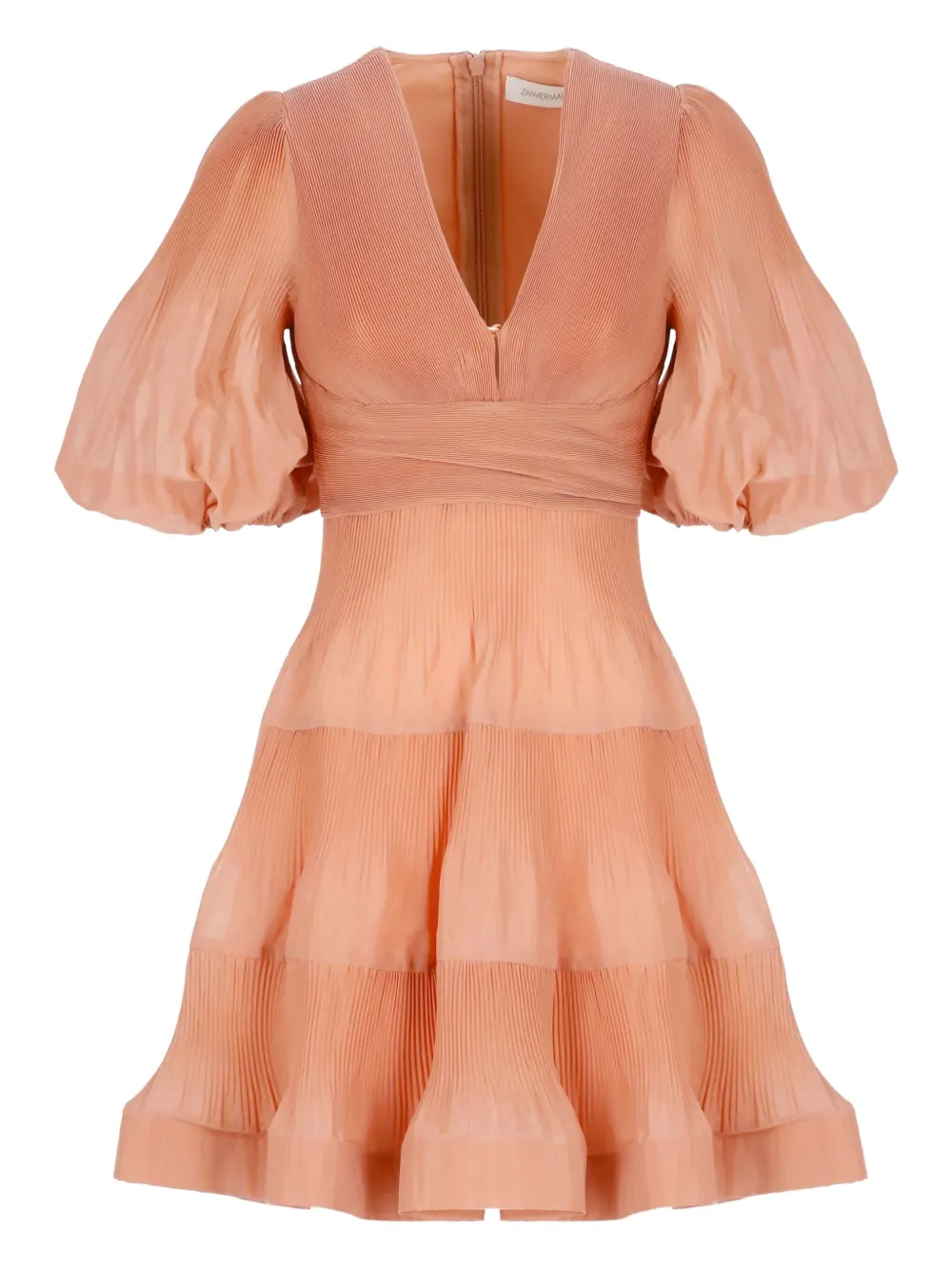 ZIMMERMANN Geplooide mini-jurk met ballonmouwen Oranje