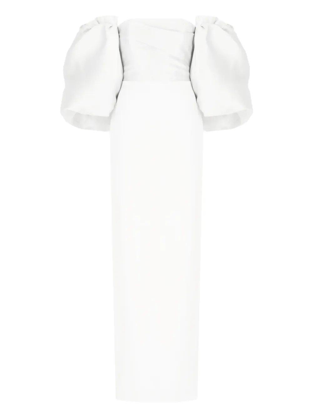 puff-sleeves off-shoulder maxi evening dress