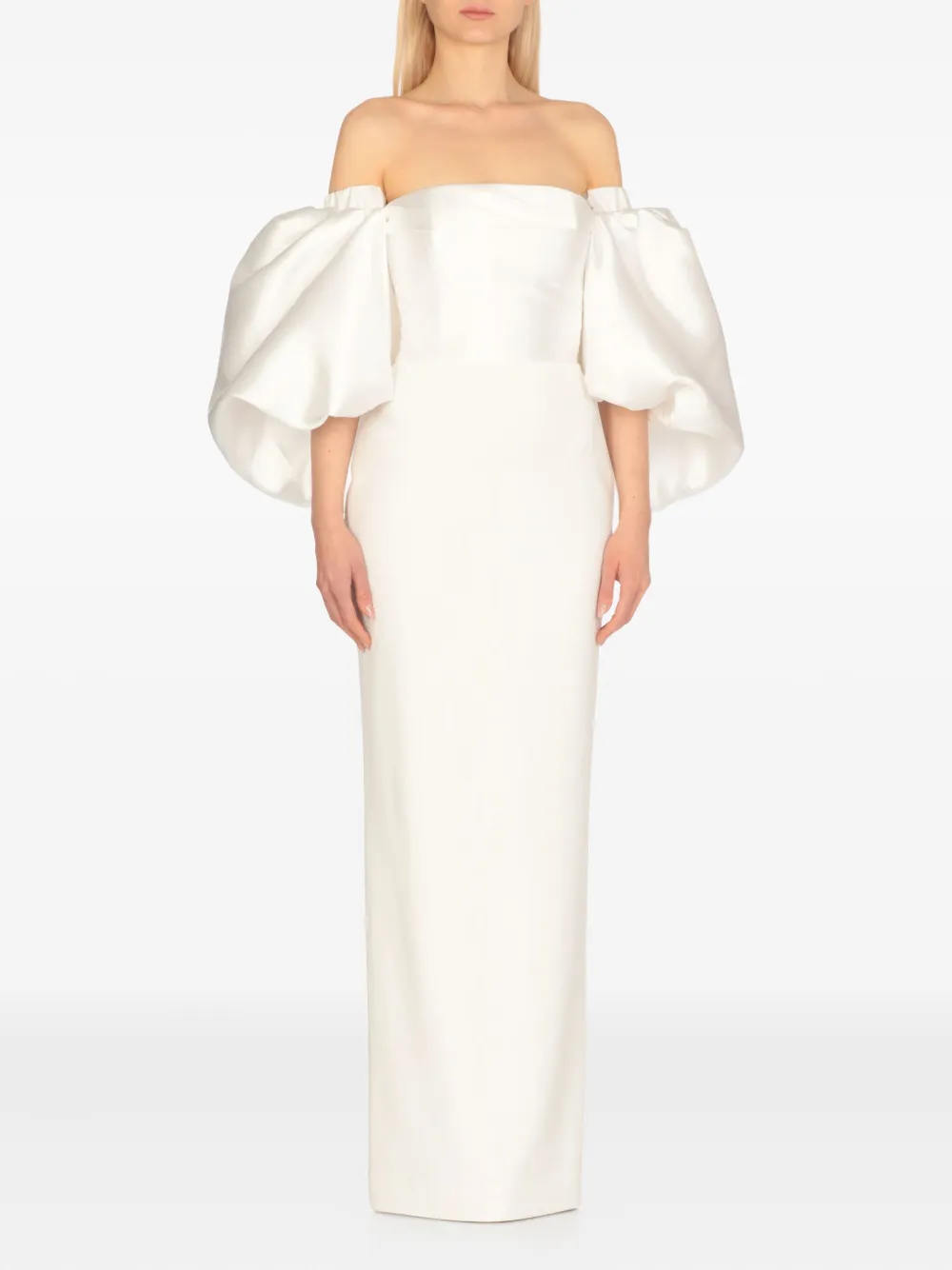 Solace London puff-sleeves off-shoulder maxi evening dress - Wit