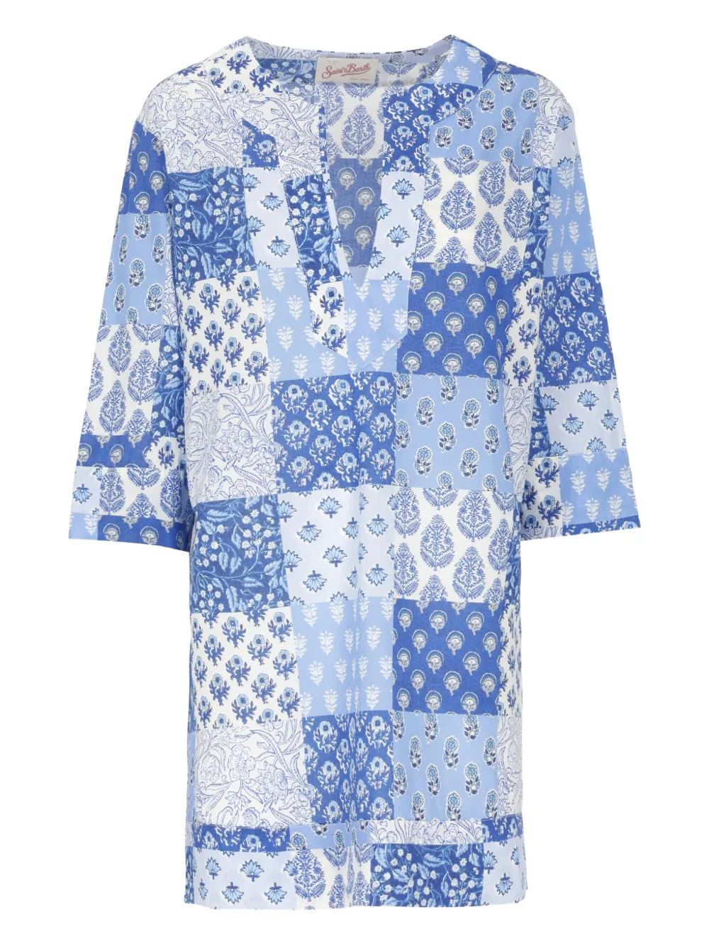 patchwork V-neck mini dress