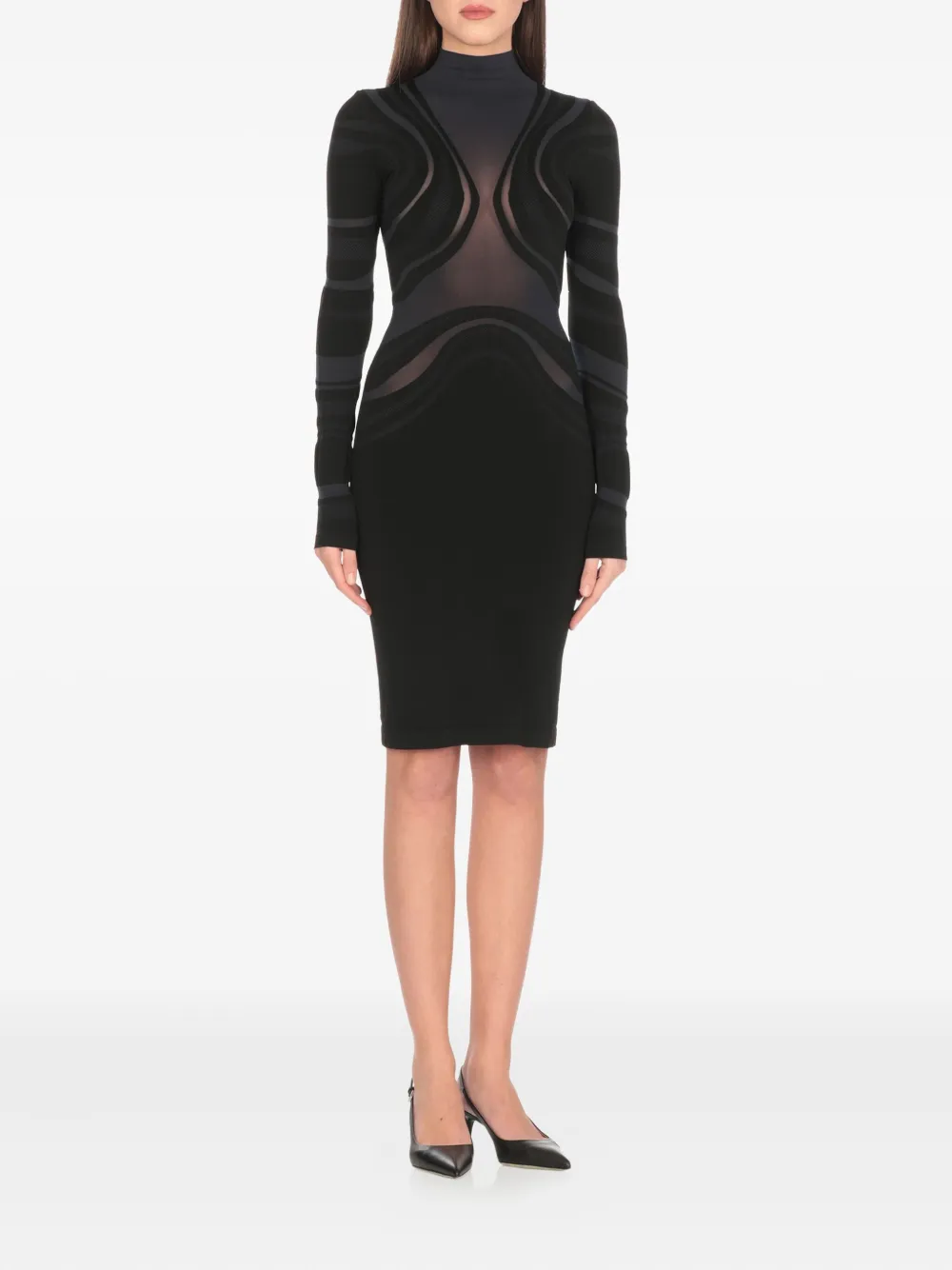 high-neck sheer-panelled dress