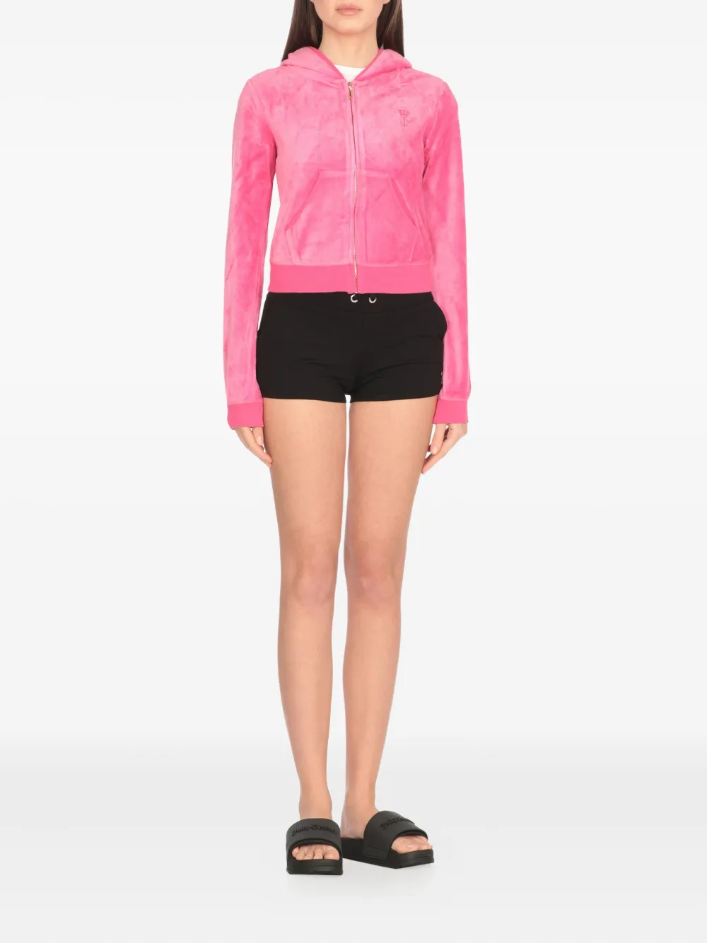 Juicy Couture embroidered-logo hooded zip-up hoodie - Roze