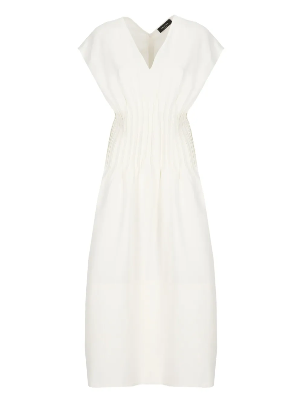 V-neck pleated midi day dress