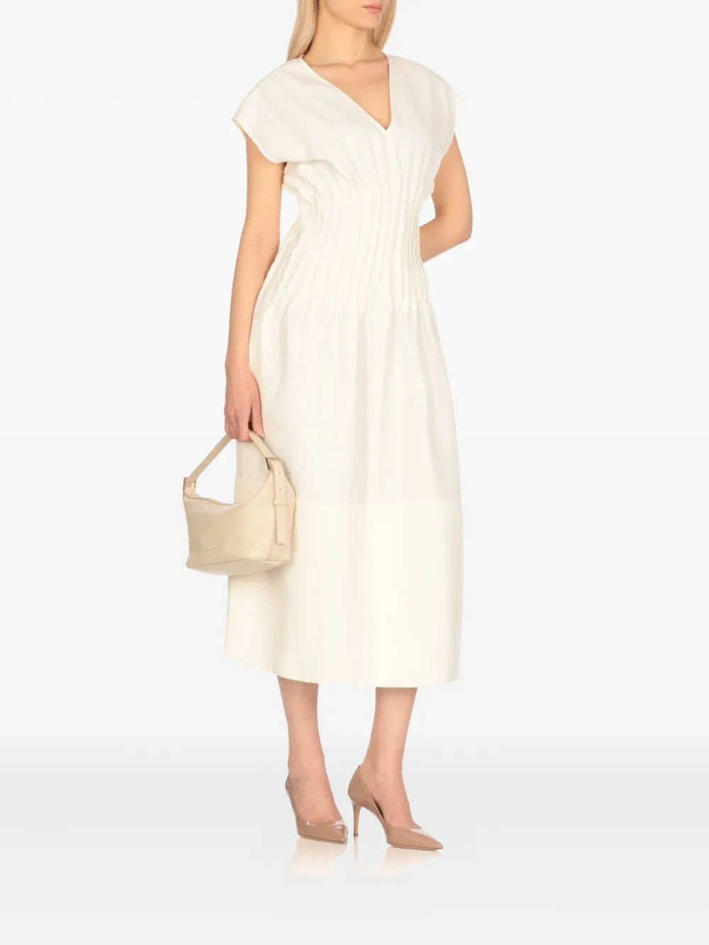 Fabiana Filippi V-neck pleated midi day dress - Wit
