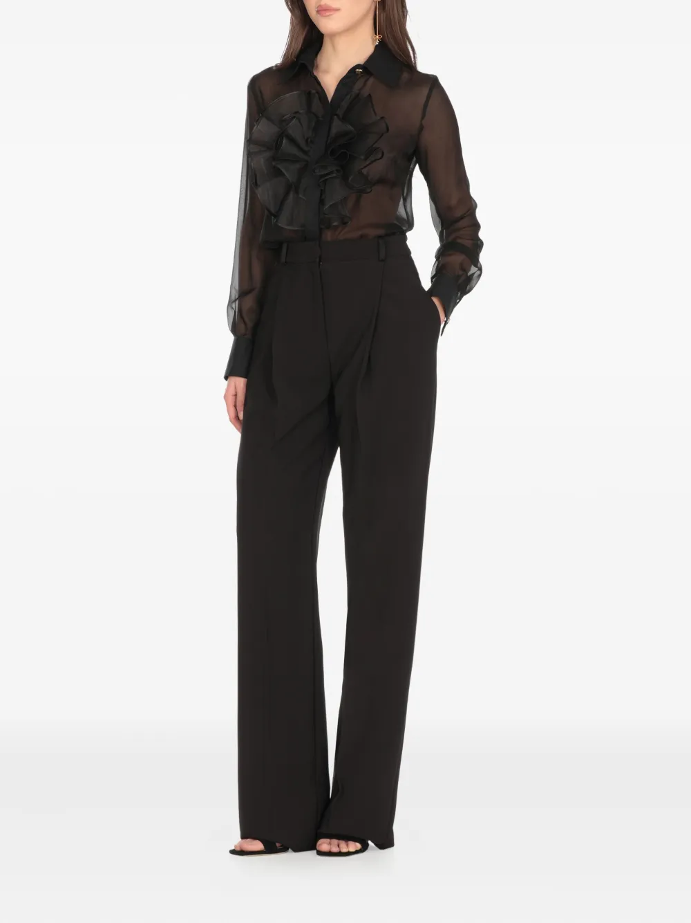 Elisabetta Franchi Blouse met ruches en kraag Zwart