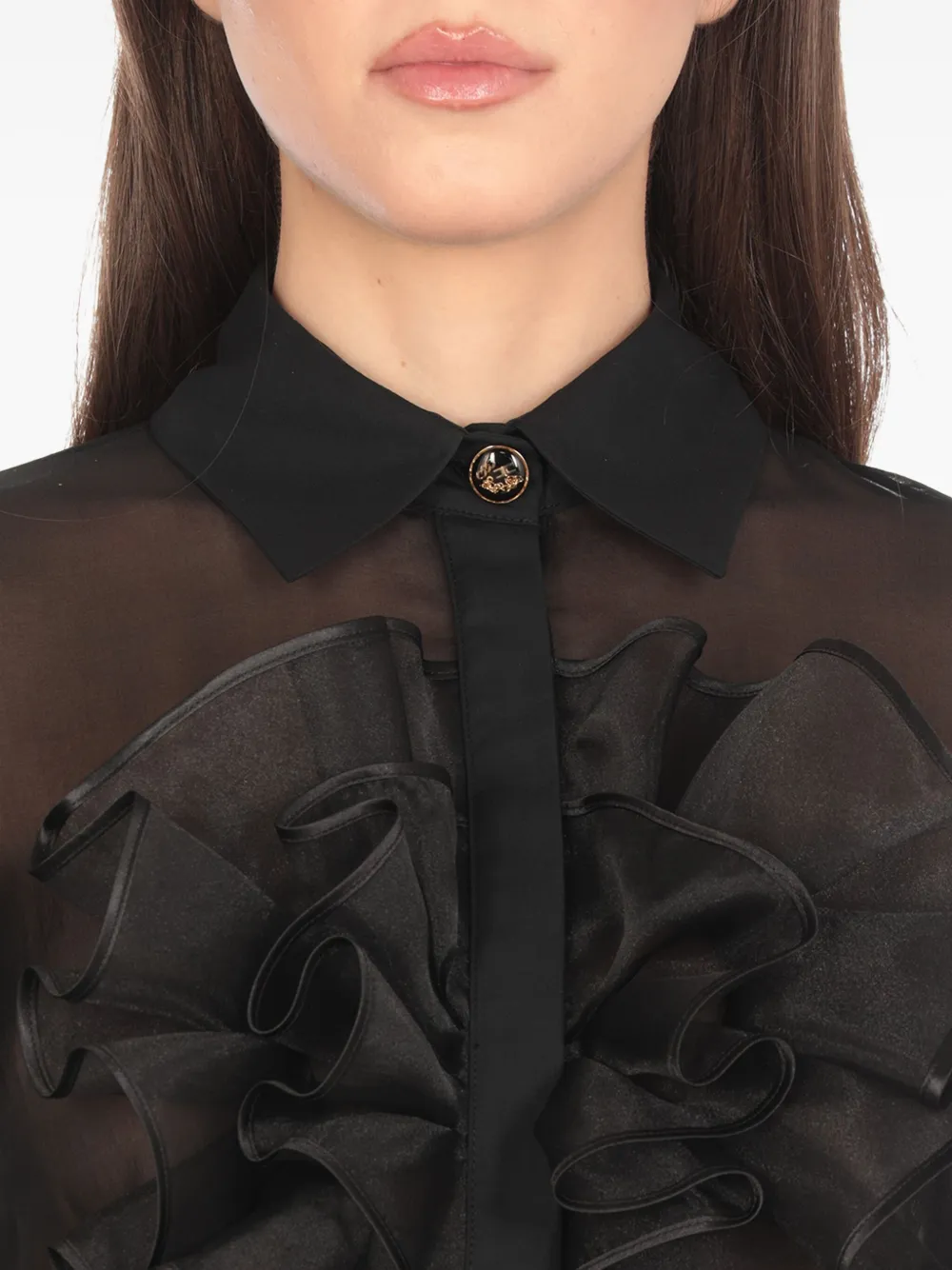 Elisabetta Franchi Blouse met ruches en kraag Zwart