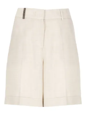 パンツ PESERICO Women Shorts  Burmudas P0453501964 048 Beige Lined organza Bermuda shorts | Peserico US