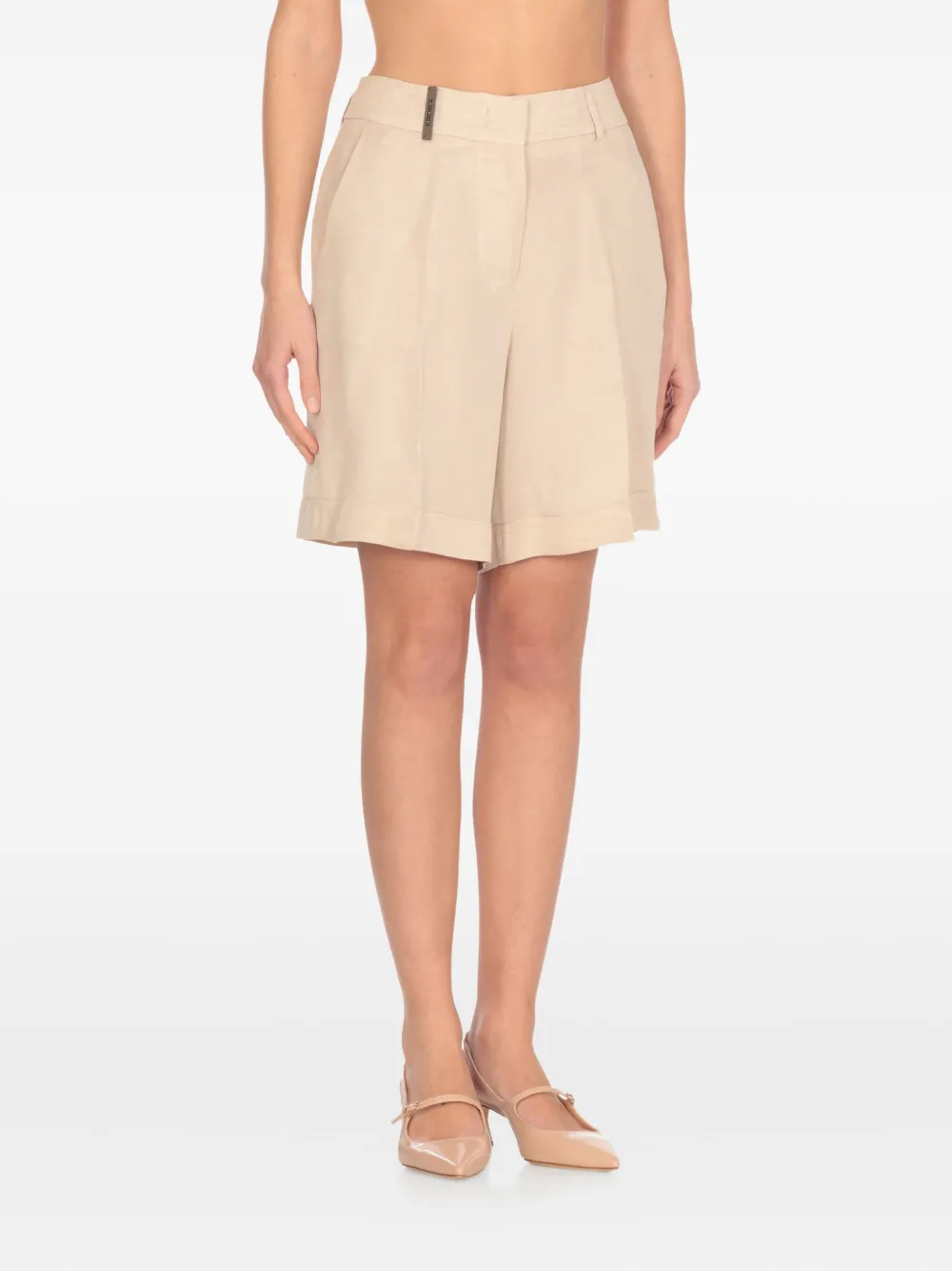Peserico leather-detail shorts - Beige
